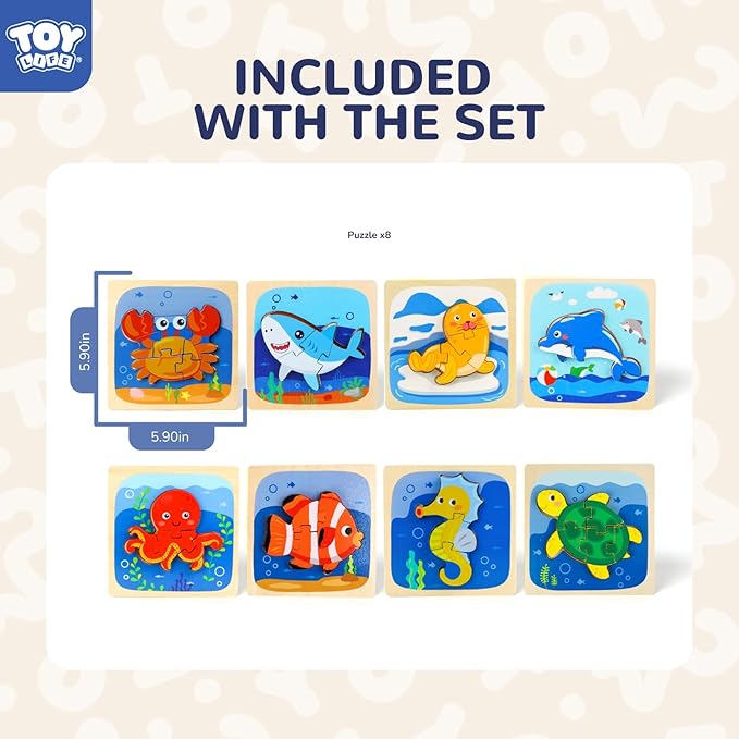 TOY Life Wooden Puzzles for Toddlers 2-4, Sea Animals Toddler Puzzles, Puzzles for Toddlers 1-3, Wood Puzzles Educational Montessori Toys Gifts for 1 2 3 Year Old, Baby Puzzles Kids Learning Toy
