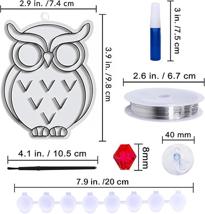 Winlyn 27 Sets Owl Suncatchers Ornaments Decorations DIY Window Paint Art Suncatchers Owl Craft Kits Sun Catchers for Kids Home Classroom Winter Holiday Season Fall Christmas Activities Party Favors