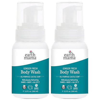 Earth Mama Ginger Fresh Foaming Hand Soap and All Purpose Body Wash for Sensitive Skin, Liquid Castile Soap with Organic Coconut Oil 5.3 fl (2-Pack)