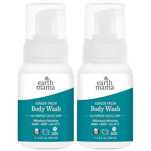 Earth Mama Ginger Fresh Foaming Hand Soap and All Purpose Body Wash for Sensitive Skin, Liquid Castile Soap with Organic Coconut Oil 5.3 fl (2-Pack)