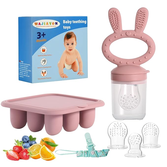 WAJIAYON Baby Breastmilk Popsicle Molds & Baby Fruit Feeder (2 Pack), Baby Food Freezer Tray Storage Containers