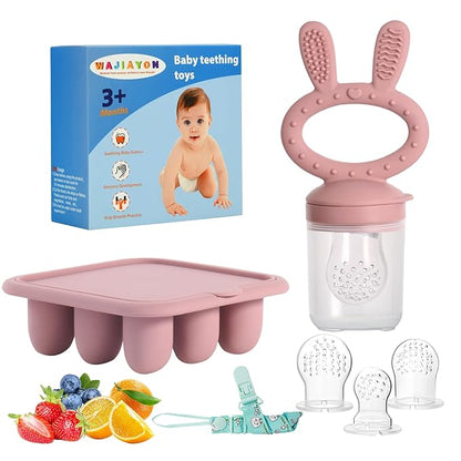 WAJIAYON Baby Breastmilk Popsicle Molds & Baby Fruit Feeder (2 Pack), Baby Food Freezer Tray Storage Containers