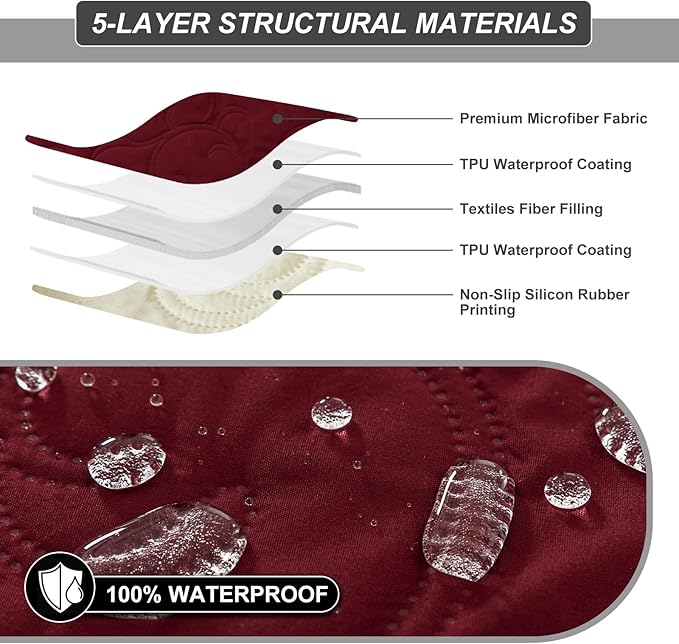 100% Waterproof Recliner Chair Cover, Recliner Chair Covers for Reclining Chair, Non-Slip Fabric Recliner Couch Cover for Living Room, for Pets Kids Protector, Washable (Wine Red, 28"Recliner Chair)