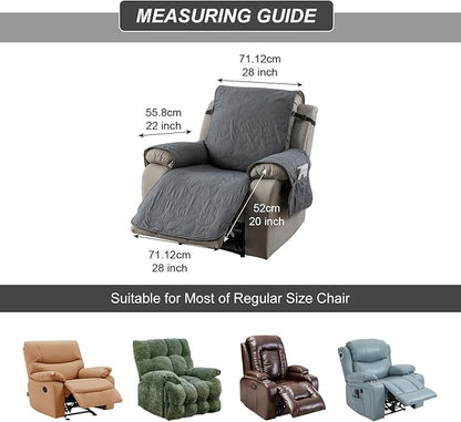 100% Waterproof Recliner Chair Cover, Recliner Chair Covers for Reclining Chair, Non-Slip Fabric Recliner Couch Cover for Living Room, for Pets Kids Protector, Washable (Dark Gray, 28"Recliner Chair)