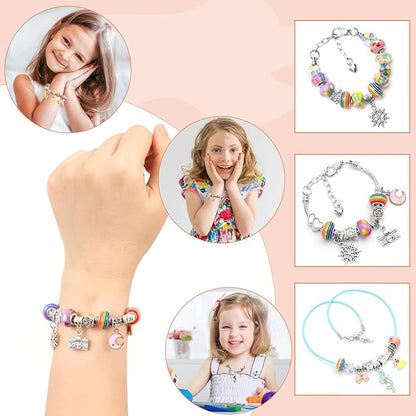 Charm Bracelet Making Kit for Girls 3-12, Kids Jewelry Making Kit 66Pcs Jewelry Kits for Girls Ages 8-12 Jewelry Maker Craft Necklace Birthday Christmas Gifts with Initial Jewelry Organizer Box - T