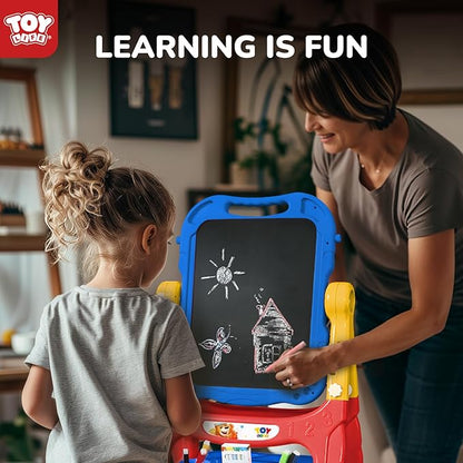 TOY Life Easel for Kids Art Easel for Toddler Easel - 4in1 Double-Sided Large Magnetic Board Kids Chalkboard Easel Drawing White Board for Kids Magnetic Letters & Numbers Birthday Gifts for Kids