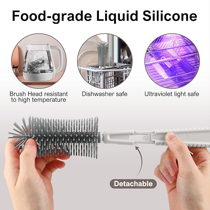 Baby Bottle Brush,6 in 1 Bottle Cleaner Brush Kit with Extendable Silicone Bottle Brush