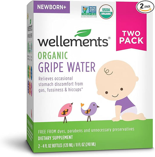 Wellements Gripe Water 4 Fl Oz (Pack of 2) Relieves Occasional Stomach Discomfort from Gas, Fussiness & Hiccups