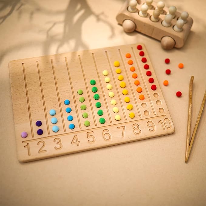ibwaae Wooden Number Tracing Board Set Beads Counting Game Preschool Math Game Color Sorting Toys for Kids Fine Motor Skill Montessori Toys for Toddler(Peg Board)