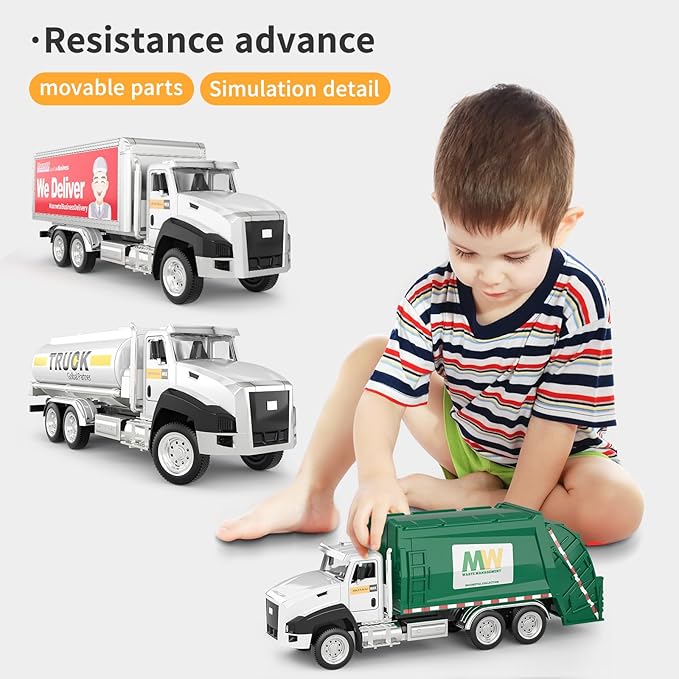 TEMI 3 Pack of Diecast City Transport Vehicles, Garbage 1/50 Scale
