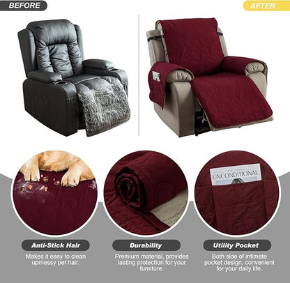 100% Waterproof Recliner Chair Cover, Recliner Chair Covers for Reclining Chair, Non-Slip Fabric Recliner Couch Cover for Living Room, for Pets Kids Protector, Washable (Wine Red, 28"Recliner Chair)