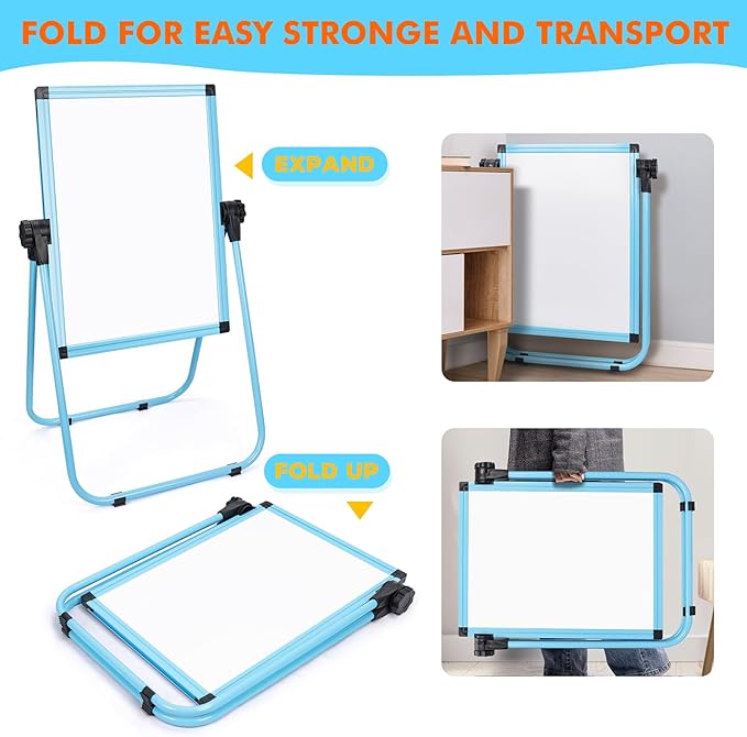 WEYOUNG Easel for Kids Easel for Toddlers, Adjustable Standingg Metal Toddler Easels Whiteboard & Chalkboard for Kids, Magnetic Art Easel for Kids Age 2-4 4-8 9-12, Blue