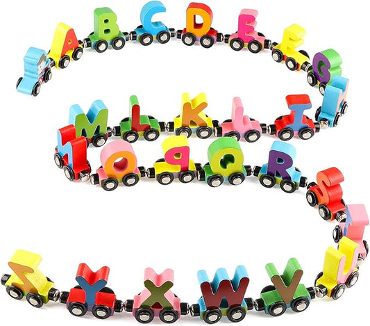 Wondertoys 27 PCS Wooden Alphabet Train Toy Wooden Magnetic Alphabet 1 Engine