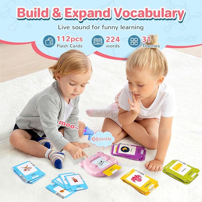Spanish & English Talking Flash Cards for Toddler 1-6 Year Olds, Learning Montessori Toys with 224 Sight Words, Speech Therapy Toys, Children's Sensory Preschool Learning Educational Birthday Gifts