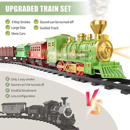 TEMI Large Train Set - Kids Electric Train Toy with 3 Way Smoke Locomotive, Light and Sounds 3 4 5 6 7 8+