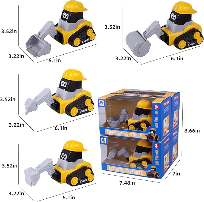 Toy Vehicles for Toddlers 2-4,4PCS Car Toys for Toddlers 1-3 6-12-18 Months 1 2 3 Year