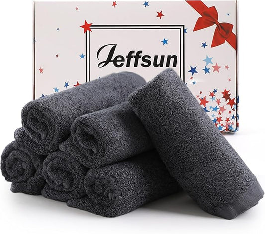 JEFFSUN Wash Cloths 6 Pack, 13x13 inch Extra Large Grey Face Towels for Sensitive Skin