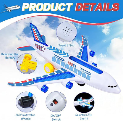 Airplane Toys for Toddlers 3-5, Kids Play Airplanes Aeroplane Musical Plane with Flashing Lights and Sounds 2 3 4-7 8 9 Birthday