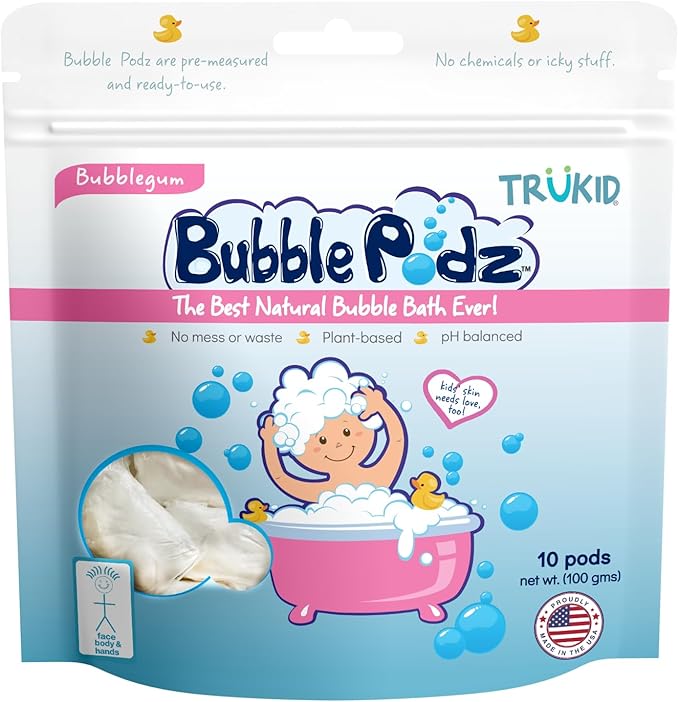 TruKid Bubble Podz Bubble Bath for Baby & Kids, Gentle Refreshing Bath Bomb for Sensitive Skin 7 for (10 Podz)