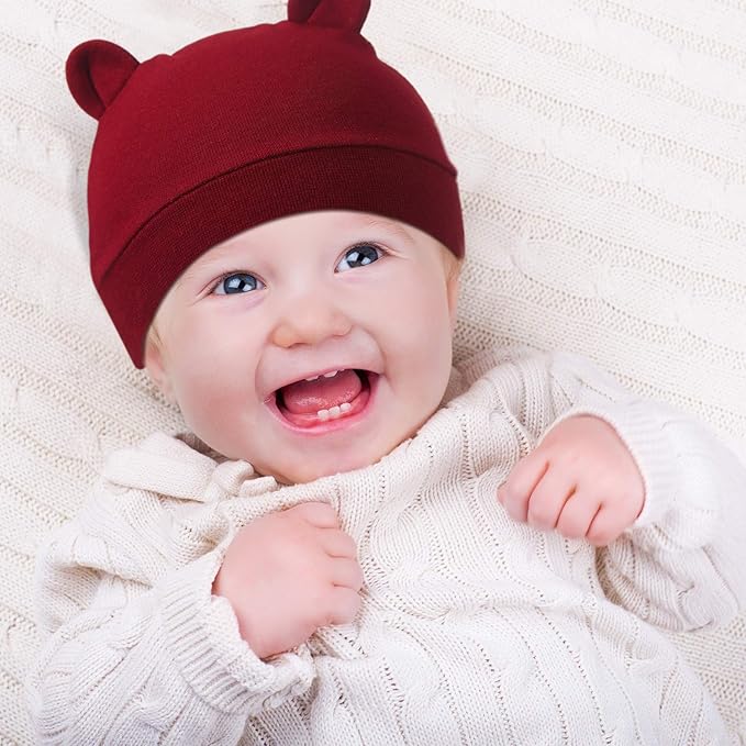 Geyoga 9 Pieces Newborn Baby Hat Bear Ears Infant Caps 2 Ears