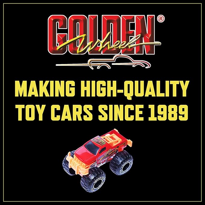 Golden Wheel Monster Trucks 1:64 Scale Die-Cast: 9 Pack Toy 3+ Years
