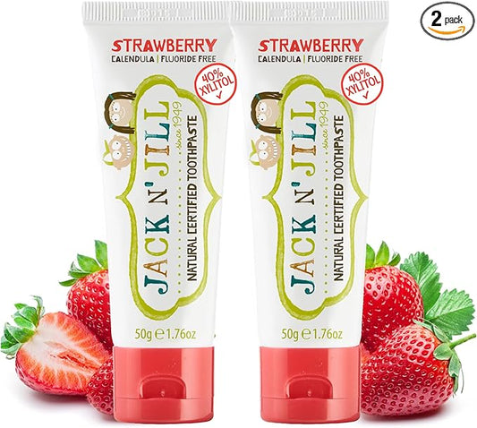Jack N' Jill Natural Toddler Toothpaste for Baby, Kids and Infants 6 Months & Up, Fluoride Free Training Toothpaste for Toddlers 1-3 (1.76 Fl Oz (Pack of 2), Strawberry)