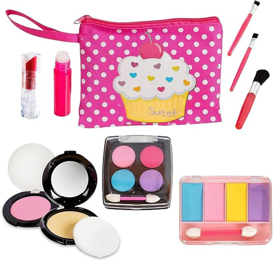 Beverly Hills Pretend Makeup Toy Set, My First Princess Cosmetic Beauty Set for Little Girls, Kids Pretend Play, Dress Up with Stylish Polka Dotted Make Up Bag