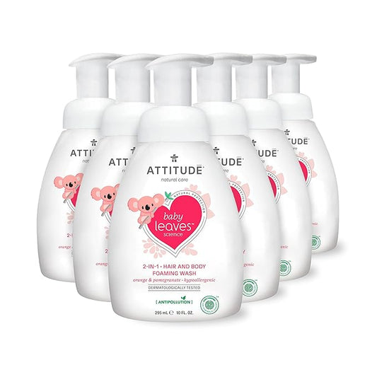ATTITUDE 2-in-1 Hair and Body Foaming Baby Wash, EWG Verified Shampoo Soap 10 Fl 6)