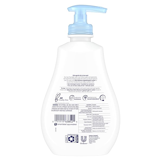 Baby Dove Baby Wash and Shampoo Baby Bath Products for Baby's Delicate Skin Rich Moisture Washes Away Bacteria, Tear-Free and Hypoallergenic 13 Fl 3)