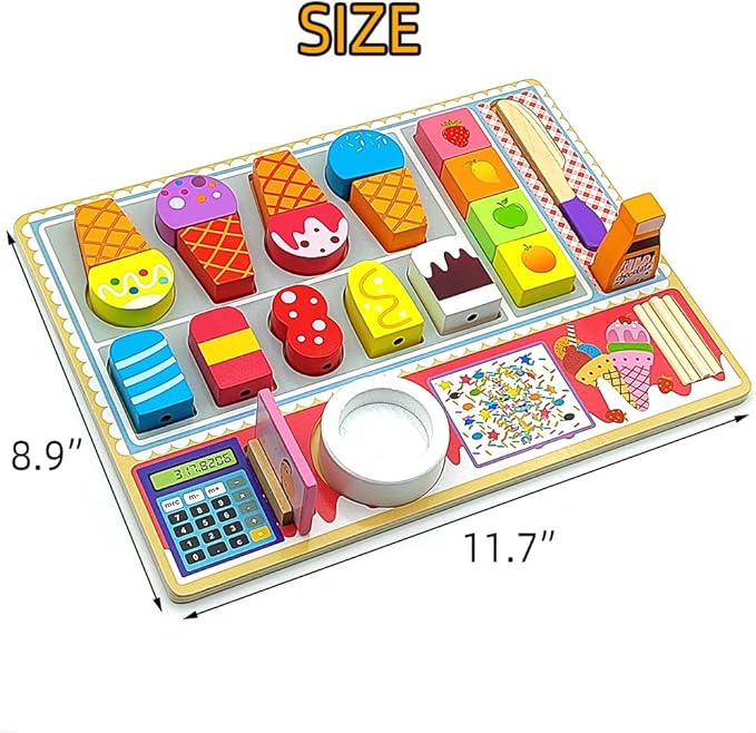 Wooden Play Food Sets for Kids Ice Cream Toys Pretend Food Accessories Early Education Toys for 3+ Years Old Girls and Boys Gifts (Ice Cream Shop)