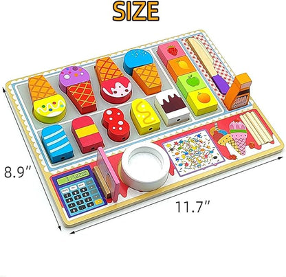 Wooden Play Food Sets for Kids Ice Cream Toys Pretend Food Accessories Early Education Toys for 3+ Years Old Girls and Boys Gifts (Ice Cream Shop)
