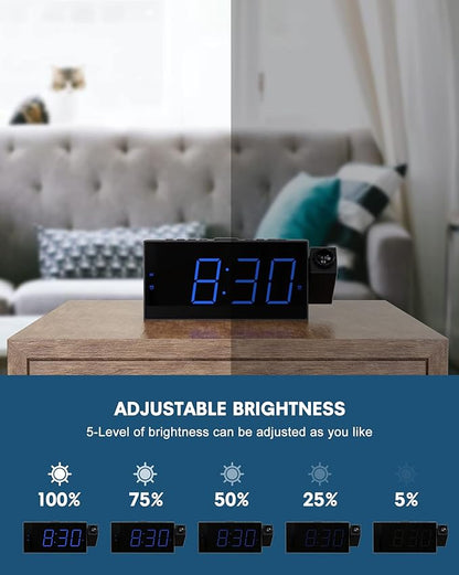 OnLyee Projection Alarm Clock for Bedroom, LED Digital on Ceiling Wall with USB Phone Charging, Battery Backup, 180° Rotatable Projector & Dimmer, 12/24H, DST, Snooze, Dual Loud Bedside Heavy Sleeper