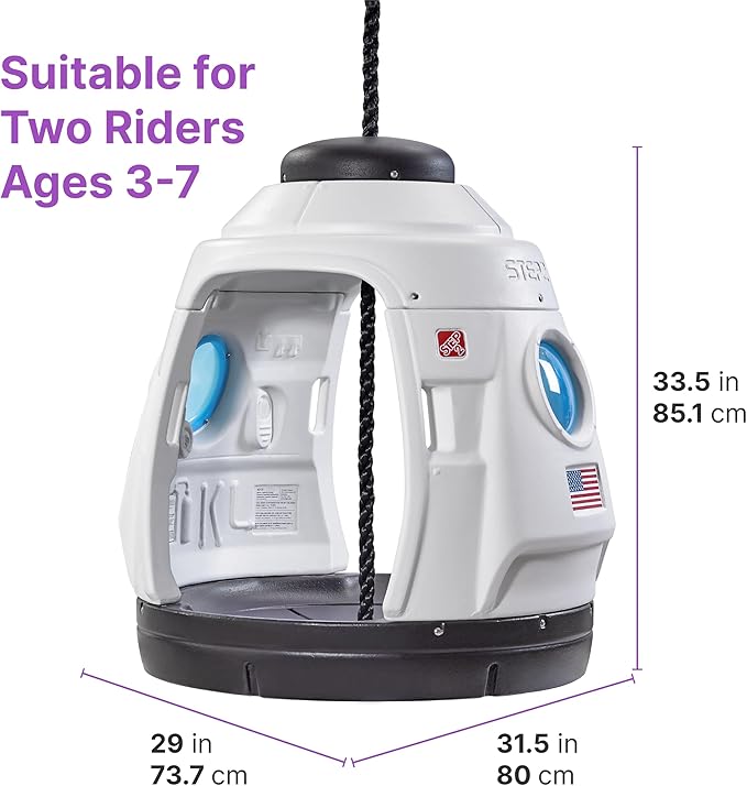 Step2 Space Capsule Swing, Kids Indoor/Outdoor Swing or Playhouse, Backyard Playground Set, Attach to Playset or Tree, for Children 3-8 Years Old
