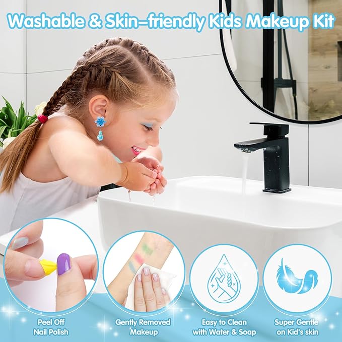 Toys for Girls,Washable Real Kids-Makeup-Kit-for-Girl,Toddler-Toys for 3 4 5 6 7 8 9 10 11 12 Year Old Girls,Christmas Birthday Frozen Gifts for Girls,Makeup-for-Kids-Toys,Princess-Dresses-for-Girls