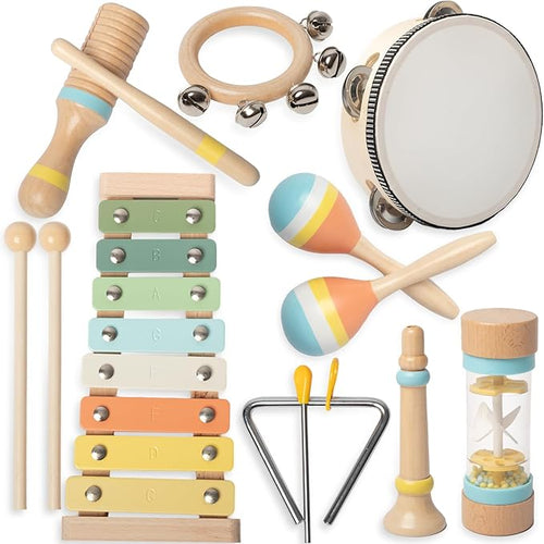 Toddlers Musical Instruments - Montessori Musical Toys for Toddlers 1-3，Modern Boho Xylophone，Neutral Colors Wooden Percussion Instruments Set