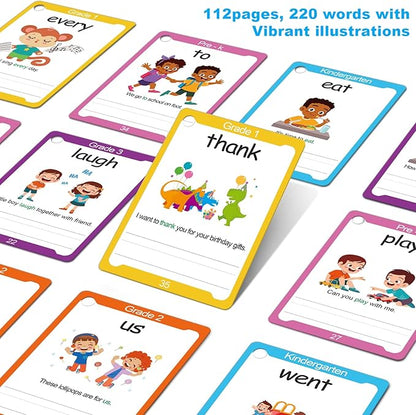 Sight Words Flash Cards Kindergarten - 220 Dolch Sight Words for Pre K, Kindergarten, 1st, 2nd, 3rd Grade - Homeschool Essential Learning Tools - Vocabulary Builder Montessori Toy for Kids 3-5 4-8 5-7