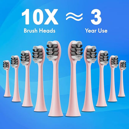 Sonic Electric Toothbrush for Adults & Kids, Rechargeable Electric Toothbrush with 10 Brush Heads & Travel Case, Teeth Whitening, Power Electric Toothbrush with Holder, Charge for 120 Days - Pink