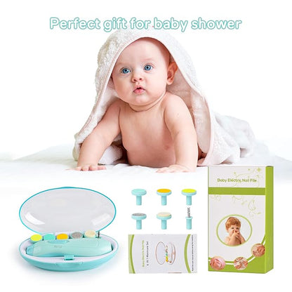 Baby Nail Trimmer Electric, Lupantte Safe Baby Nail File, Baby Nail Clippers with Light and 6 Grinding Pads for Newborn Infant Toddler or Adults Toes and Fingernails, Kids Nail Care, Polish and Trim