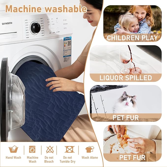 Recliner Covers That Stay in Place, 100% Waterproof Non-Slip Recliner Chair Covers with Pocket, Elastic Straps, Washable Reclining Chair Protector for Kids, Pets, Dog, Cat,Dark Blue,23IN