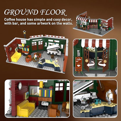 Coffee House Building Set with LED Light, 1589 PCS City Cafe Shop Building Block Toy with Stage Street Lights, Architecture Construction Model for Adults Teens Kids Ages 10 11 12+ Boys Girls