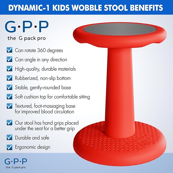 Gpack-pro Kids Wobble Stool 2-Pack – Improves Focus Attention – Non-Slip Base - Wiggle Chair Active Flexible Seating for Preschool Kindergarten Elementary School 17.7-Inch High (Red)