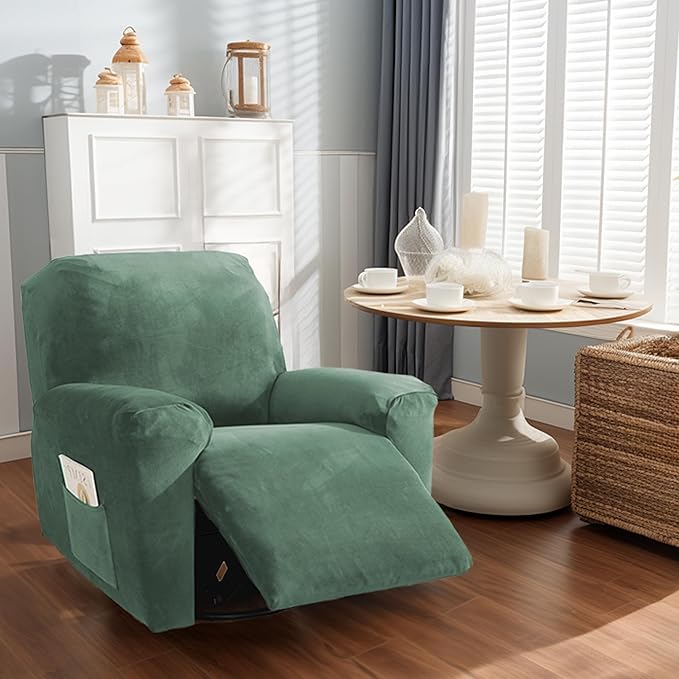NORTHERN BROTHERS Stretchy Recliner Chair Covers, Velvet Recliner Covers, Lazy Boy Chair Cover (Light Green, 1 Seat)