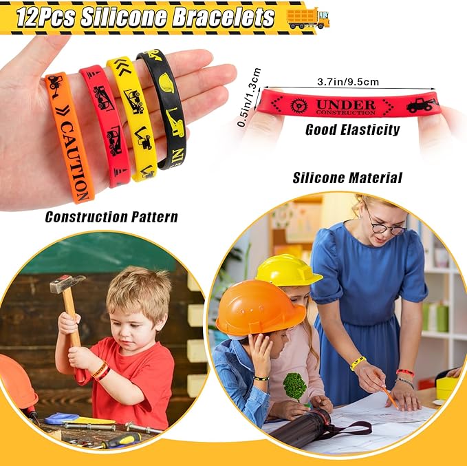 Winrayk Construction Party Favors Construction Birthday Party Supplies, Construction Truck Toy Gift Bag Bracelet Keychain Tattoo Sticker, Kids Construction Games Prize Pinata Filler Goody Bag Stuffers