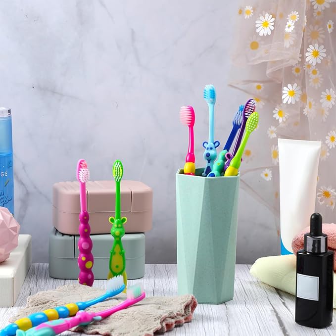 36 Pieces Toddler Toothbrush Bulk Kids Toothbrush Pack Manual Baby Toothbrushes with Covers Suction Cup Toothbrush Lovely Soft Bristle Animal Toothbrush for Kids Sensitive Teeth