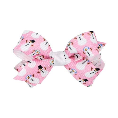 Wee Ones Girls' Grosgrain Pink-themed Christmas Novelty Print Hair Bow, Medium