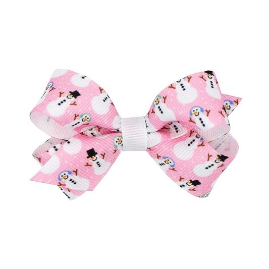 Wee Ones Girls' Grosgrain Pink-themed Christmas Novelty Print Hair Bow, Medium