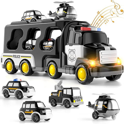 Bennol Toddler Boy Toys for 1 2 3 4 5 Year Old Boys, Toddler Car Trucks Bus Toys for Toddler Boys Ages 1-3 3-5 5 in 1 Police 1 2 3 4 5 Year