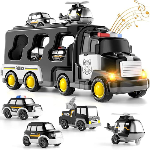 Bennol Toddler Boy Toys for 1 2 3 4 5 Year Old Boys, Toddler Car Trucks Bus Toys for Toddler Boys Ages 1-3 3-5 5 in 1 Police 1 2 3 4 5 Year