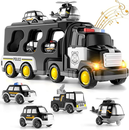 Bennol Toddler Boy Toys for 1 2 3 4 5 Year Old Boys, Toddler Car Trucks Bus Toys for Toddler Boys Ages 1-3 3-5 5 in 1 Police 1 2 3 4 5 Year