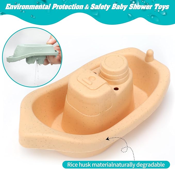 Bath Toys Floating Boats with Silicone Bath Toys,9pcs Mold Free Baby Bath Toys for Infants 6-12-18 Months 1-3,Shower Toys 1 2 3 4